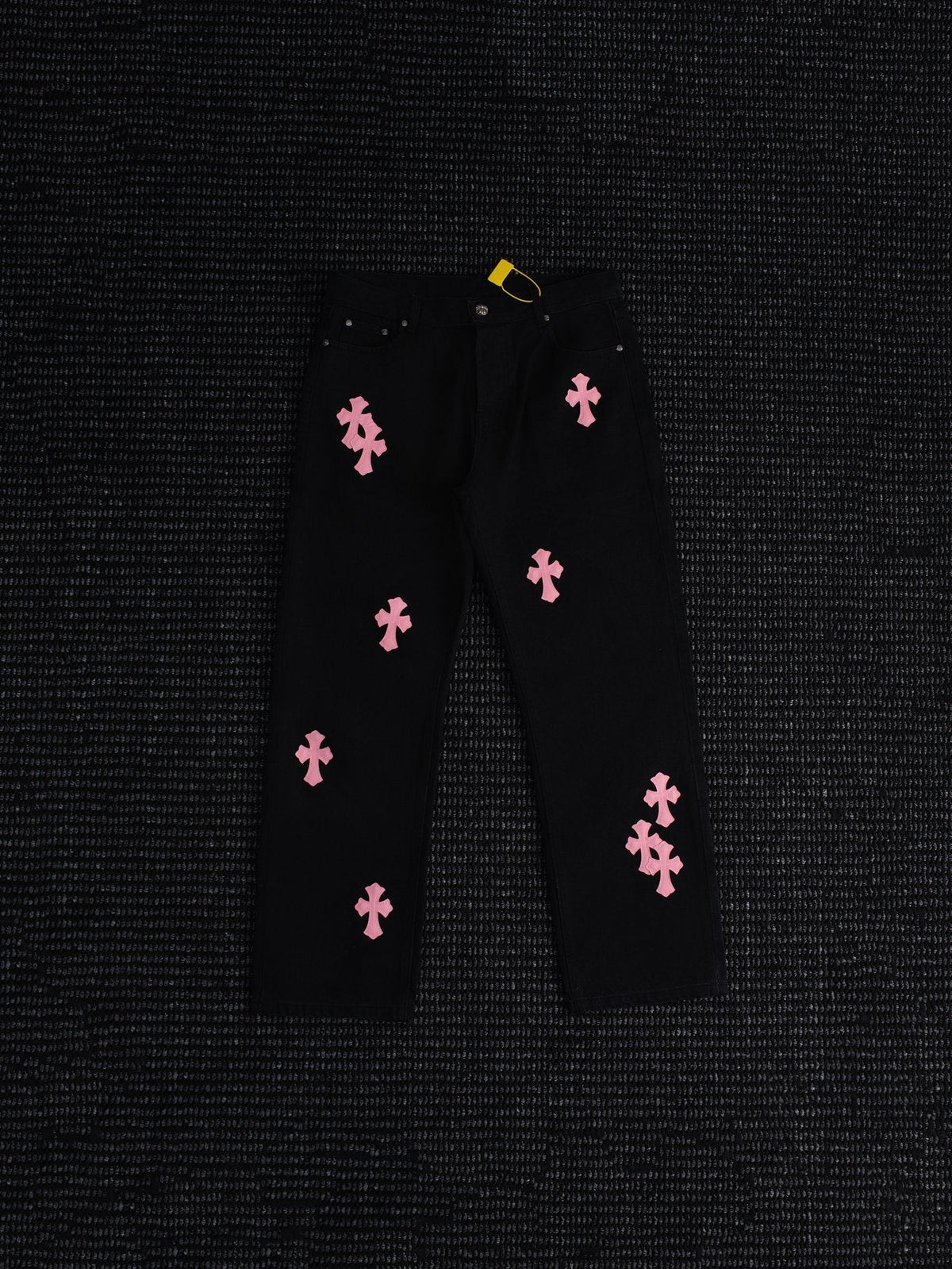 Chrome Hearts Pink Cross Patch Black Jeans