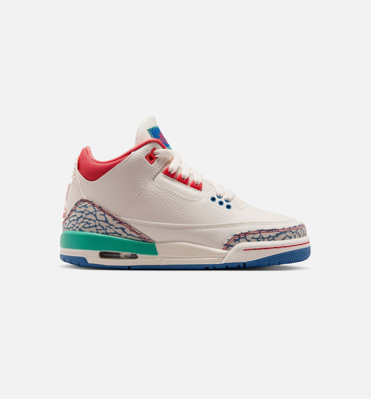 Air Jordan 3 Retro Play Your Way | Grade School Lifestyle Shoe | Chalk/Crossover Red/True Blue/Kinetic Green